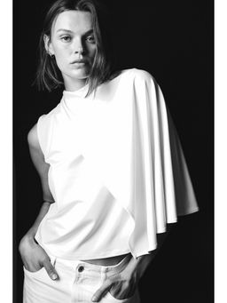 H&M - Women White Cape-Detail Crape Top
