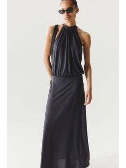 H&M - Women Grey Gathered Open-Back Dress
