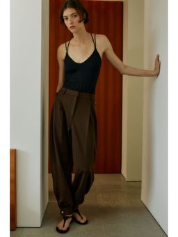 H&M - Women Beige Buckle-Detail Balloon Trousers