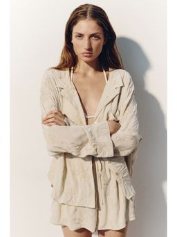 H&M - Women Beige Embroidered Viscose Resort Shirt