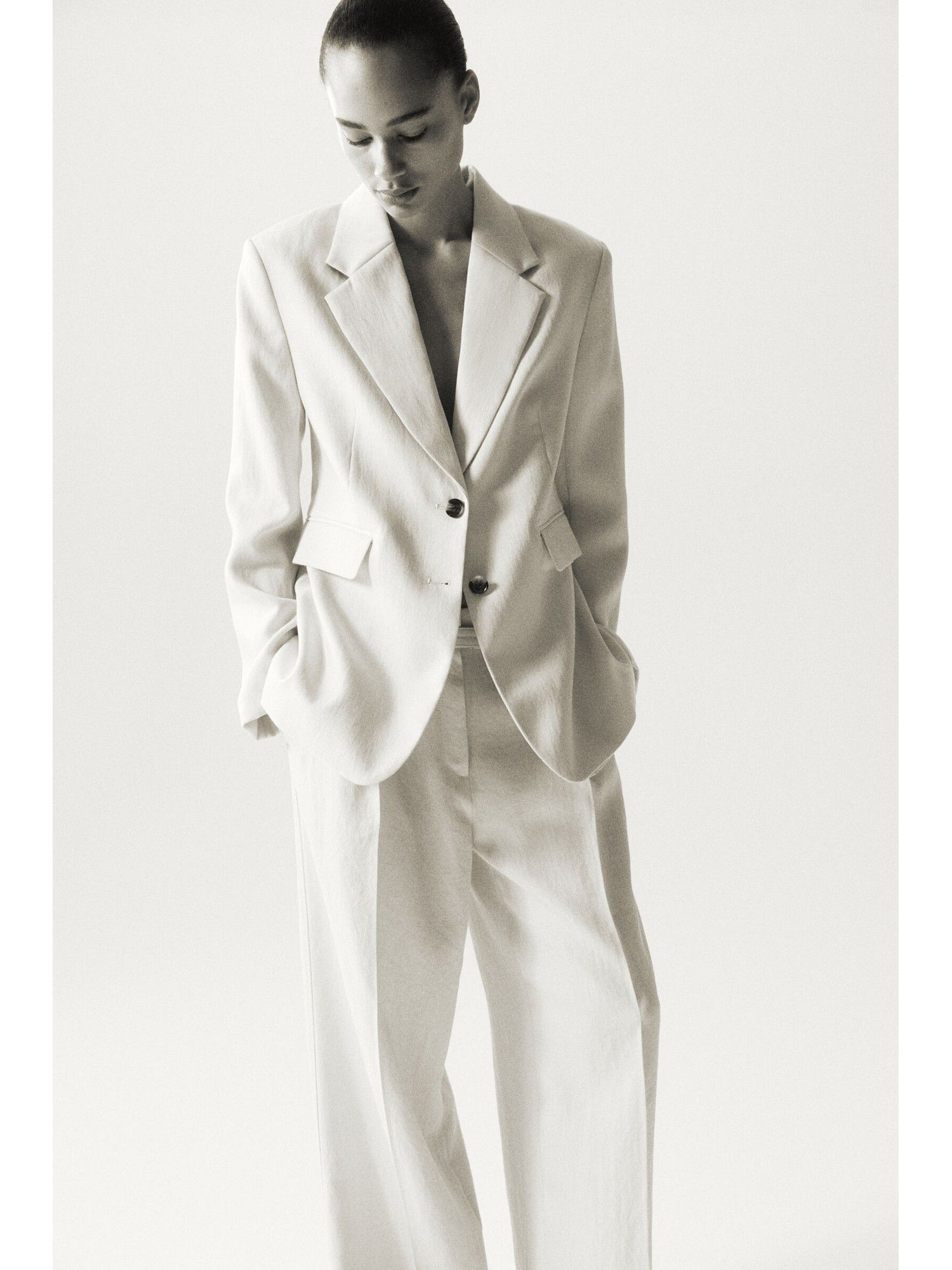 h&m Women Beige Single-Breasted Twill Blazer-picture-42