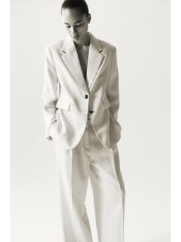 H&M - Women Beige Single-Breasted Twill Blazer
