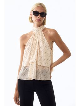 H&M - Women Beige Tiered Tie-Detail Top