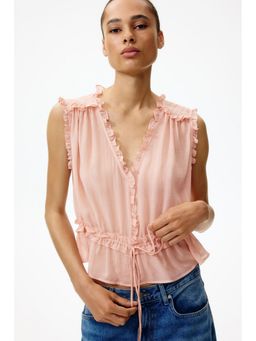 H&M - Women Pink Frill-Trimmed Lyocell Top
