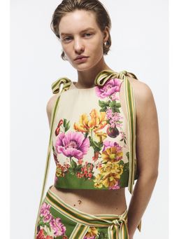 H&M - Women Beige Cropped Tie-Strap Top