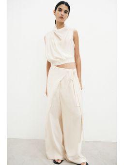 H&M - Women White Modal-Blend Wrap-Detail Trousers