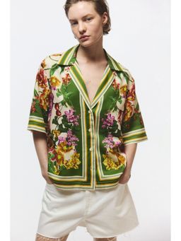 H&M - Women Green Short-Sleeved Lyocell Shirt