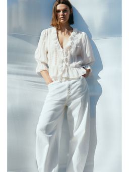 H&M - Women White Lace-Trimmed Blouse