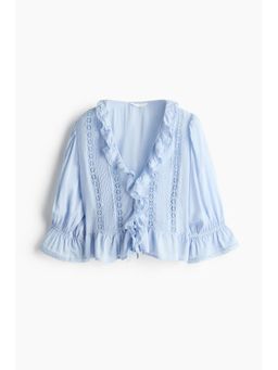 H&M - Women Blue Lace-Trimmed Blouse