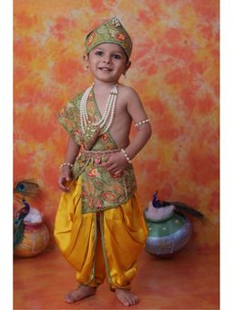 Lagorii - Janmashtami Yellow Dhoti With Angavastram Crown Flute & Jewellery