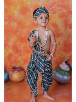 Lagorii - Janmashtami Blue Dhoti With Angavastram Crown Flute & Jewellery