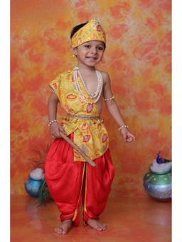Lagorii - Janmashtami Red Dhoti With Angavastram Crown Flute & Jewellery