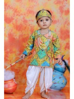 Lagorii - Krishna Janmashtam Yellow Kurta With Dhoti Crown Flute & Jewellery