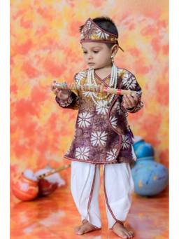 Lagorii - Krishna Janmashtam Ivory Kurta With Dhoti Crown Flute & Jewellery