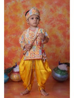 Lagorii - Krishna Janmashtam Yellow Kurta With Dhoti Crown Flute & Jewellery