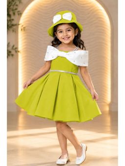 Lagorii - Girls Flared Fit Scuba Green Frock With Cap