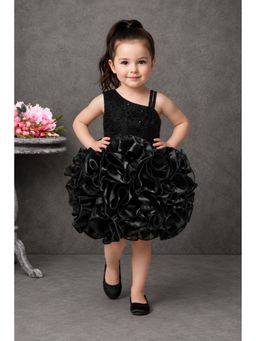 Lagorii - Girls Flared Fit Satin Black Frock