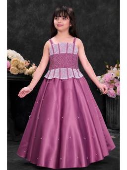 Lagorii - Girls Flared Fit Satin Pink Gown
