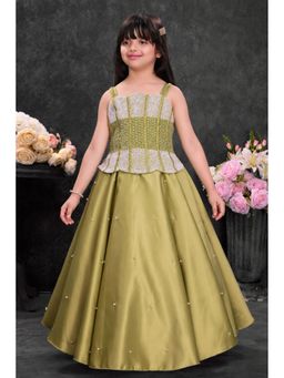 Lagorii - Girls Flared Fit Satin Green Gown