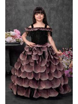 Lagorii - Girls Flared Fit Satin Black Gown