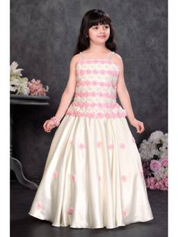 Lagorii - Girls Flared Fit Satin Off White Gown