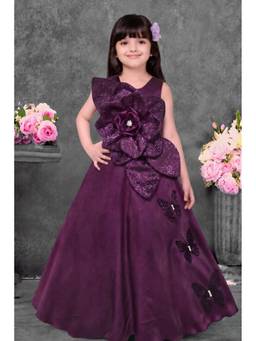 Lagorii - Girls Flared Fit Satin Wine Gown