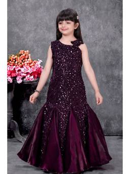 Lagorii - Girls Flared Fit Satin Wine Gown