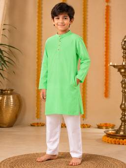 KiddoPanti - Boys Regular Fit Rayon Green Kurta