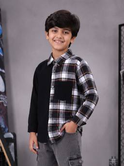 KiddoPanti - Boys Regular Fit Cotton Black Shirt