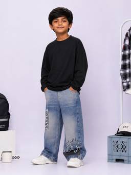 KiddoPanti - Boys Regular Fit Cotton Black Co-Ord Set