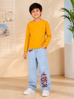 KiddoPanti - Boys Regular Fit Cotton Mustard Co-Ord Set