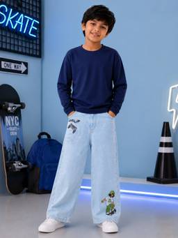 KiddoPanti - Boys Regular Fit Cotton Navy Blue Co-Ord Set