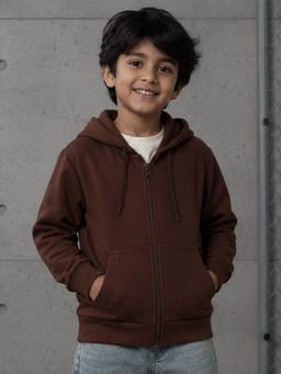 KiddoPanti - Unisex Regular Fit Fleece Brown Sweatshirt