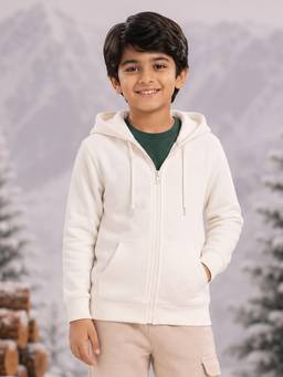 KiddoPanti - Unisex Regular Fit Fleece Off White Sweatshirt