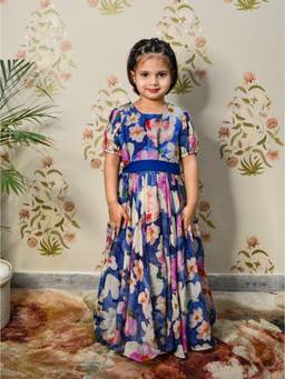 Evaraah - Girls Relaxed Fit Organza Blue Dress