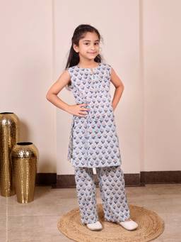 Evaraah - Girls Relaxed Fit Cotton Blue Co-Ord Set