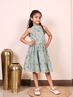 Evaraah - Girls Relaxed Fit Cotton Green Frock
