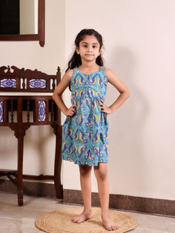 Evaraah - Girls Relaxed Fit Cotton Green Frock