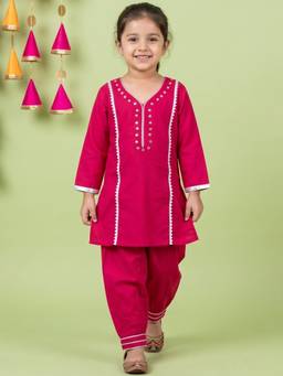 AJ Dezines - Girls Comfortable Fit Pure Cotton Pink Kurta With Salwar