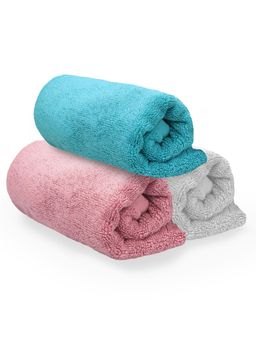 Heelium - Bamboo Hand Towel, Soft, Absorbent & Odour Free, 65x40cm, 3 Pcs, Light Grey, Teal, Peach