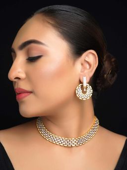 AG'S - Broad Real Looking Diamond Gold Plated Necklace Set