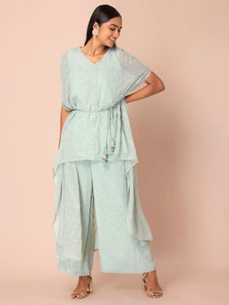 Indya - Sea Foam Foil High Low Kaftan Kurta