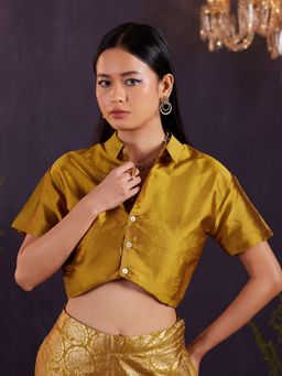 Gajra Gang - Marigold Gold Solid Crop Shirt GGTOP14