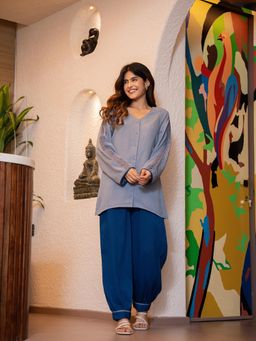 FEATHERS CLOSET - Royal Blue Soft Crepe Shirt Patiala with Pajama (Set of 2)