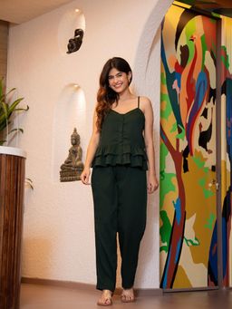 FEATHERS CLOSET - Forest Green Soft Crepe Sleeveless Co-Ord (Set of 2)