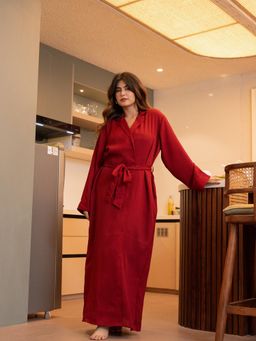 FEATHERS CLOSET - Raspberry Red Soft Crepe Robe