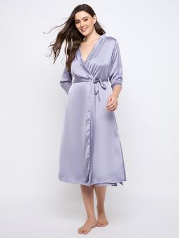 Clovia - Satin Solid Robe in Light Purple