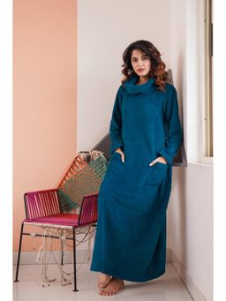 FEATHERS CLOSET - Super Soft Teal High Neck Woollen Maxi