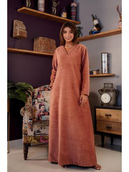 FEATHERS CLOSET - Super Soft Dusty Pink V Neck Woollen Maxi