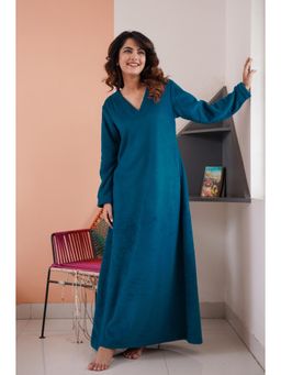 FEATHERS CLOSET - Super Soft Teal V Neck Woollen Maxi